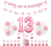 Kreatwow Fiocco 13° compleanno decorazioni per ragazze rosa Omg Ur A Teenager Banner Bow Party Garland Cheers To 13 Party Decorazioni Happy 13th Birthday Cake Topper Palloncini per Adolescente Bday