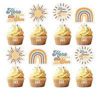 Kreatwow Here Comes the Son Baby Shower Decorazioni per torta Topper 24 pezzi Retro Sunshine Baby Shower Decorazioni per torte Boy Sunshine Baby Shower Cupcake Topper Boho Sun Baby Shower
