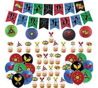 Kreatwow Ninja Decorazioni Compleanno - Happy Birthday Banner, Palloncini, Topper Cupcake, Lanterne di Carta per Guerriero Guerriero Guerriero Master Party Baby Shower