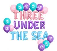Kreatwow Set di decorazioni per il 3° compleanno a forma di sirena, tre palloncini sotto il mare con palloncini viola blu rosa stampa sirena, forniture per feste a tema oceano per la festa del terzo
