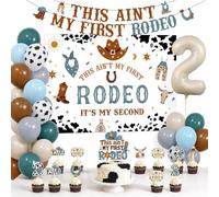 Kreatwow Set di decorazioni per il secondo compleanno di cowboy occidentale per ragazzi This Ain't My First Rodeo Banner sfondo con numero 2 palloncini e topper per cupcake palloncini da 30,5 cm per