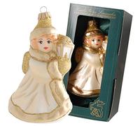Krebs Glas Lauscha - Decorazione natalizia/decorazione natalizia in vetro - Angelo con lanterna - Colore: oro - Dimensioni: circa 13 cm