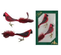 Krebs Glas Lauscha - Decorazione natalizia/decorazioni per albero di Natale in vetro - Cardinale su clip - Colore: rosso - Quantità: 2 pezzi - Dimensioni: circa 15 cm