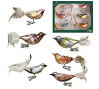 Krebs Glas Lauscha - Decorazione natalizia/decorazioni per albero di Natale in vetro - Set di uccelli invernali - Uccelli su clip in vetro - Contenuto: 6 pezzi - Dimensioni: circa 11 cm
