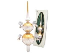 Krebs Glas Lauscha - Decorazione per albero di Natale in vetro - doppia punta avvolta con 4 campanelle - Colore: oro/argento - Dimensioni: circa 29 cm - Made in Germany