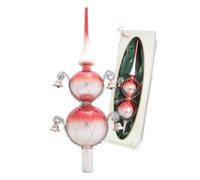 Krebs Glas Lauscha - Decorazione per albero di Natale in vetro - doppia punta avvolta con 4 campanelle - Colore: argento/rosso - Dimensioni: circa 29 cm - Made in Germany