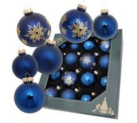 Krebs Glas Lauscha - Decorazioni natalizie in vetro - Palline di Natale - Motivo: palline di Natale blu con fiocchi di neve dorati - 16 pezzi