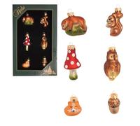 Krebs Glas Lauscha Decorazioni per Albero di Natale "Set Mini Animali del Bosco" - Multicolore - 5 cm - Ornamenti Natalizi in Vetro Realizzati a Mano con Affascinanti Motivi Animalistici per