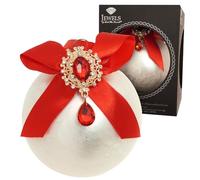 Krebs Glas Lauscha Sfera di Natale bianca - Ø 8 cm - Elegante sfera con strass, fiocco e struttura di ghiaccio - decorazione natalizia in vetro - decorazione natalizia elegante e di alta qualità
