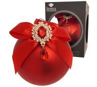 Krebs Glas Lauscha Sfera di Natale rossa - Ø 8 cm - Elegante sfera con strass, fiocco e struttura di ghiaccio - decorazione natalizia in vetro - decorazione natalizia elegante e di alta qualità