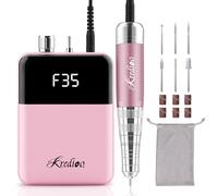Kredioo Fresa per Unghie Professionale 35000RPM, Portatile E Ricaricabile, Fresa Unghie, Lima Per Unghie Elettrica, Manicure e Pedicure, Trapano Elettrico per Rimozione Smalto, 6 Punte, Rosa