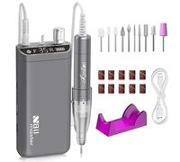 Kredioo Fresa per Unghie Professionale 35000RPM, Portatile e Ricaricabile, Trapano Elettrico, Rimozione Gel/Smalto, Lima Elettrica per Manicure e Pedicure, Kit 10 Punte Fresa Unghie, LED, Grigio