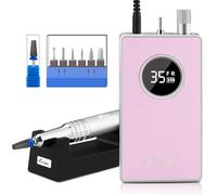 Kredioo Fresa per Unghie Professionale 35000RPM Ricaricabile, Lima Per Unghie Elettrica Leggera, Manicure e Pedicure, Trapano Elettrico, Rimozione Smalto, Kit 7 Punte, Rosa