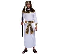 Kreeqe Autentico costume da faraone egiziano vestito regale dell'ultimo minuto, costume di Halloween per uomini adulti, abbigliamento regale antico (bianco-oro, M)