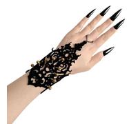 Kreeqe Braccialetto per Halloween con motivo a pipistrello, farfalla, sfera e ragnatela, catena per dita, accessorio per feste gotiche scuro (WS-24-1, M)