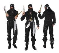 Kreeqe Costume classico da pirata da donna, misto cotone, diverse finiture, per Halloween, per feste (uomo - nero, L)