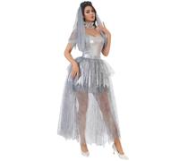 Kreeqe Costume da vampiro gotico, elegante, per donne adulte, costume da halloween dell'ultimo minuto (grigio, L)