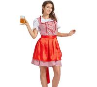 Kreeqe Elegante vestito bavarese Dirndl autentico Oktoberfest, set da donna, per feste, carnevale, feste in maschera (gonna birra-rosso-che, XL)