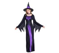 Kreeqe Enchanting Last Minute Easy Halloween Viola Stretch Strega Costume Set Cappello Collare Adulto Donne Giochi di Ruolo (viola, S)