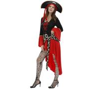 Kreeqe Incantevole costume da pirata da donna - sexy gioco di ruolo, semplice accessorio per feste cosplay (nero-rosso, taglia L)