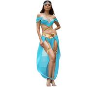 Kreeqe Incantevole costume da principessa araba da donna, last minute, costume per Halloween, feste veloci, vestito sexy per cosplay (azzurro, L)