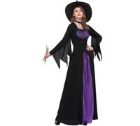 Kreeqe Incantevole costume da strega viola da donna, semplice costume da cosplay per l'ultimo minuto, taglie S-XXL (nero-viola, L)