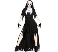 Kreeqe Inquietante costume da suora zombie da donna - ultimo minuto, Halloween, cosplay di vampiro, demoni, gioco di ruolo (nero, XXL)