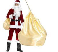 Kreeqe Jolly Set completo di costumi da Babbo Natale da uomo, taglie forti, M-4XL, con cappello, barba e stivali, rotolo di Natale per adulti (borsa dorata, XXL)