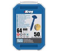 KREG - Viti a testa Pocket-Hole, 65 mm, 50 pezzi Outdoor (SML-C250B-50) trazione quadrata filettatura parziale, filettatura grossa, autofilettante