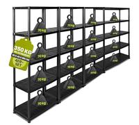 Kreher 4 scaffalature XXL in plastica, per carichi pesanti, cantine, 5 ripiani, colore nero, portata massima 350 kg per scaffale. TÜV Rheinland