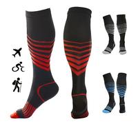 Kreori Calze a compressione per uomo e donna, a compressione, per sport, trekking, ciclismo, volo, corsa, viaggi, gravidanza, infermiere, 15-20 mmHg, Rosso, 1 paio, Large/X-Large
