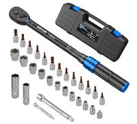 KRETLAW Set di Chiavi Dinamometriche 3/8" da 30 Pezzi, Chiave Dinamometrica a Scatto da 5-60 Nm (72 Denti con Precisione ±3%) con Estensioni, Bussole e Adattatore per Manutenzione di Biciclette