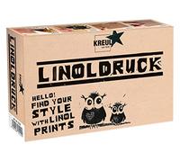 KREUL 15101 - Set per linoleografia con 20 ml di vernice nera per linoleografia, manico con 3 sgorbie, piastra per linoleum in formato A6, piastra di vetro e rullo di gomma