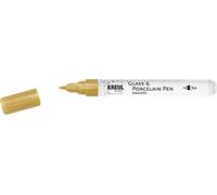 Kreul 16423-Glass & Porcelain Pen Medium, Verde, Punta Tonda, Larghezza Linea Circa 2-4 mm, Matita per Pittura su Porcellana con Colore Metallico, Senza solventi, Gold