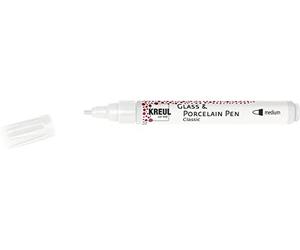 KREUL 16460 - Glass & Porcelain Pen Classic medium, bianco, spessore del tratto circa 2-4 mm, pennarello per porcellana coprente a base d'acqua, colore brillante e resistente alla luce