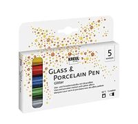 KREUL 16530 - Penna in vetro e porcellana glitterata, 5 penne in giallo sole, rosso, blu, verde e antracite, larghezza del tratto circa 1-3 mm, colore semitrasparente con effetto glitterato