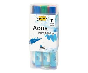Kreul 18190 - Solo Goya Aqua Paint Marker Powerpack, Set con 11 Colori e Un Miscelatore, matite per artisti con Punta a Pennello Elastica, Vernice idrosolubile.