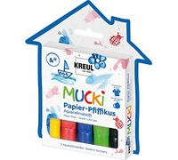 Kreul 27155 - Mucki Papier Pfiffikus, 5 pastelli acquerellabili per bambini nei colori giallo, rosso, blu, verde e nero, larghezza del tratto 2-5 mm, per effetti acquerello di grande effetto