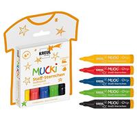 KREUL 27156 - Mucki Stoff Sternchen Set di 5 pennarelli per bambini Larghezza della linea 2-5 mm Per disegnare magiche opere d'arte su tessuti chiari Colori assortiti