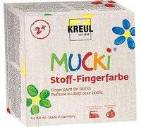 KREUL 28400, Mucki Colori per Dita Tessili, 4 x 150 ml giallo, rosso, verde, blu, colori brillanti a base d’acqua per bambini da 2 anni