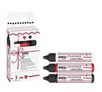 KREUL 49830 - Pluster & Liner Pen 3 x 29 ml in bianco, fragola e nero, vernice pluster per effetti di decorazione e abbellimento 3D
