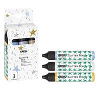 KREUL 49840 - Penna glitter Set di 3 colori effetto glitter in una pratica penna da 29 ml, per abbellire, etichettare e decorare una varietà di materiali, a base d'acqua
