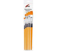 KREUL 723030 - Set di pennelli universali sintetici, 5 pennelli piatti nelle misure 6, 8, 10, 12 e 16, per arte, hobby e scuola