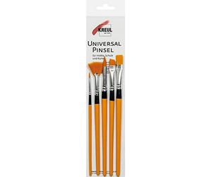Kreul 723033-Set universali Sintetici, 5 Pezzi Piatto, Rotondo, ventaglio e Pennello Obliquo, Multicolore, 2, 4, 2X 10, 723033