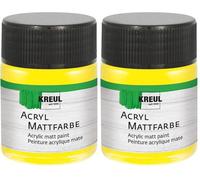 KREUL 75503 - Vernice acrilica opaca, gialla in barattolo da 50 ml, vernice a base d'acqua dalla copertura cremosa, ad asciugatura rapida, adatta a molte superfici diverse (Confezione da 2)