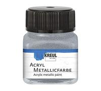 Kreul 77272 - Vernice acrilica metallizzata, barattolo da 20 ml in argento, vernice acrilica a base d'acqua con effetto metallizzato, copertura cremosa, asciugatura rapida e impermeabile