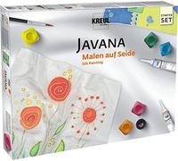 KREUL 81845 - Javana Silk Painting Starter Kit, 5 barattoli di vernice, vernice per contorni, gutta, sale per effetti speciali, 1 pennello, 2 tagliandi di seta, modelli e aghi