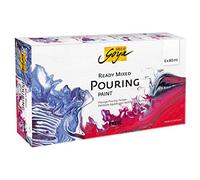 Kreul 87230 - SOLO GOYA Ready Mixed Pouring Set, vernice acrilica premiscelata da versare, 6 flaconi da 80 ml nei colori bianco, rosso carminio, magenta, blu cobalto, nero e blu zaffiro.