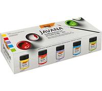 Kreul 91900 - Set di Vernici per Tessuti Javana XXL per Tessuti Leggeri, 5 x 50 ml in Giallo Oro, Rosso, Lavanda, Azzurro e Verde Maggio, Colore Brillante con Carattere cremoso