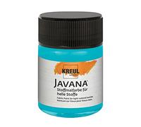 KREUL 91916 - Vernice per tessuti Javana per tessuti leggeri, barattolo da 50 ml in blu turchese, vernice liscia a base d'acqua con carattere cremoso, penetra in profondità nelle fibre.